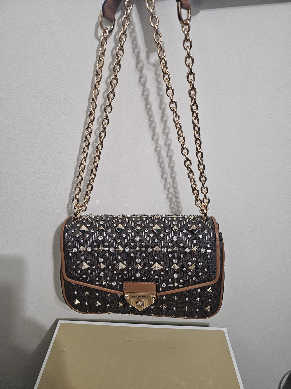 Michael Kors Black Quilted Studded Chain Shoulder Bag